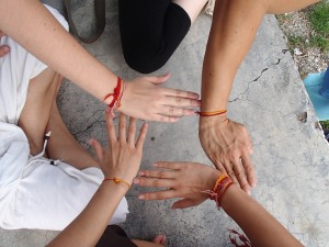 Prayer bracelets Hindu priests ties on our wrists as sacred blessings