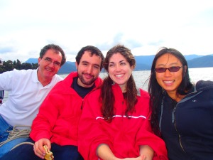 Alejandro, Santiago, Erin and I sailing in Valle de Bravo